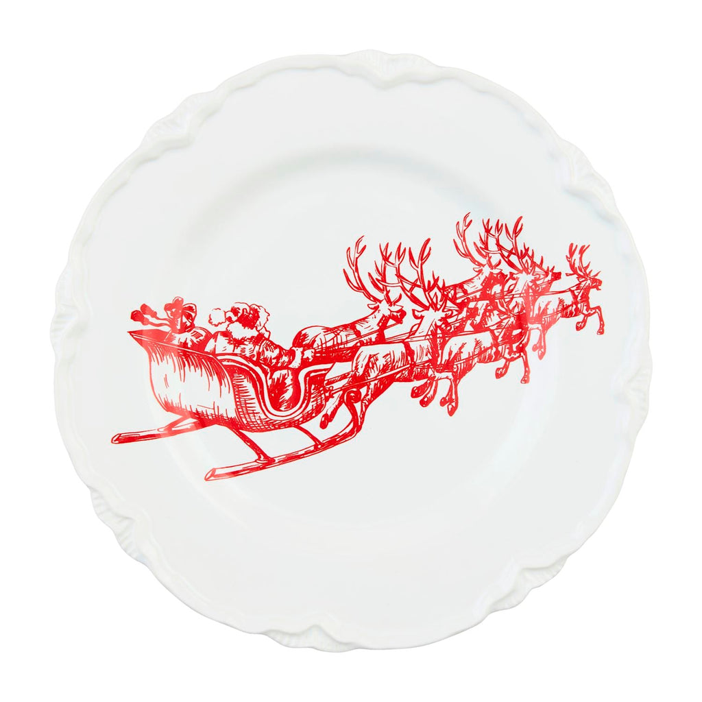 Red Santa's Sleigh Toile Dessert Plate