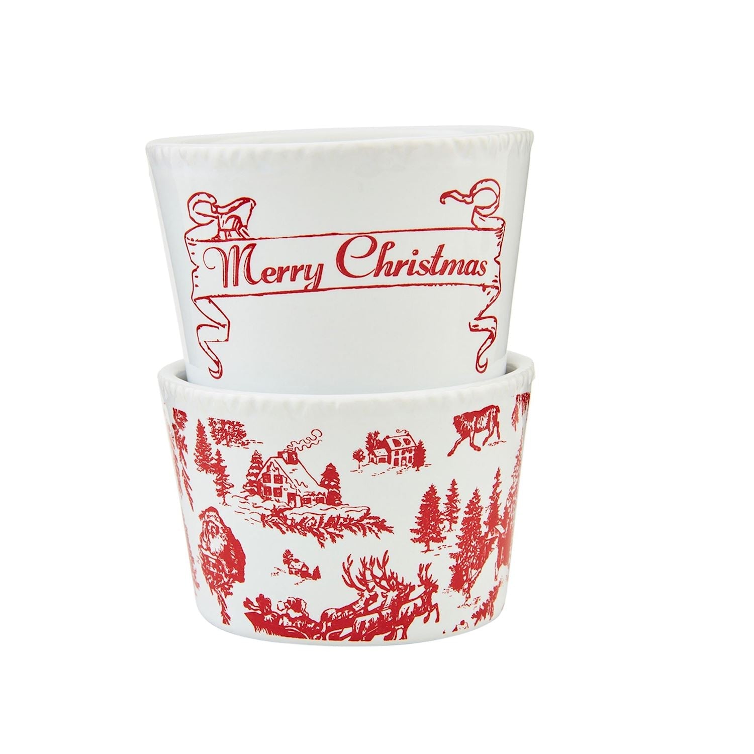 Red Toile Christmas Tidbit Dish Set (Set of 2)