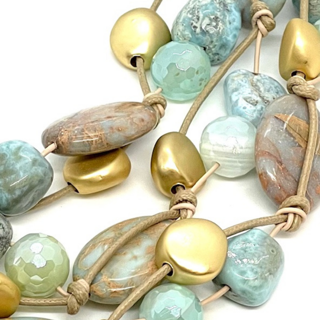 Blue Aqua Terra Jasper, Larimar and Glazed Aqua Agate Torsade